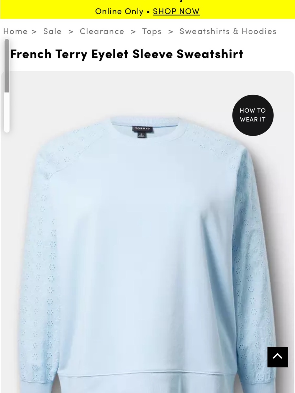 torrid Light Blue Eyelet-Sleeve French Terry Sweatshirt